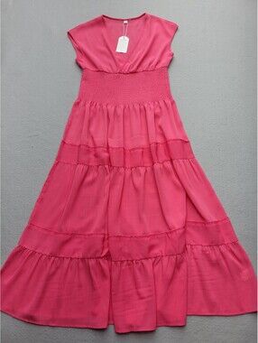 Made with Love Women's Dress Medium Pink Empire Maxi Sleeveless Striped Smocked